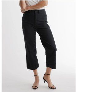 Quince Stretch Cotton Twill Wide-Leg Crop Pant NWT Black 28